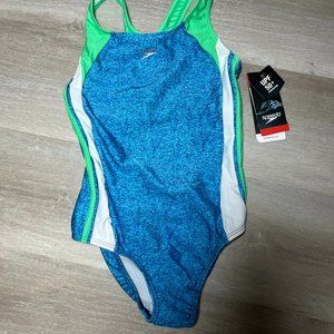 Blue, Green, and White Girls Swimsuit